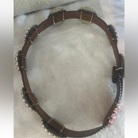 SSM leather Concho belt  Pink conchos silver studs cowgirl boho RTL $225 L 36” main image 8
